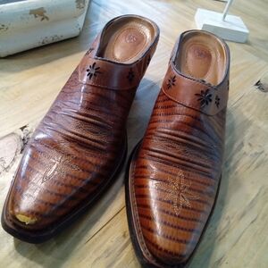 Ariat Dessert Star Cognac Lizzard Leather Cowboy Western Clogs Mules